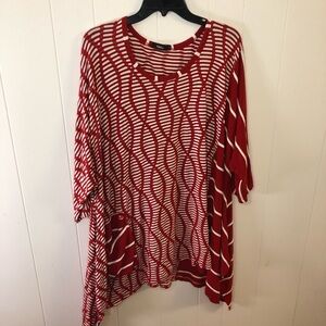 Ralston Red/White Patterned Asymmetrical Tunic Top Large